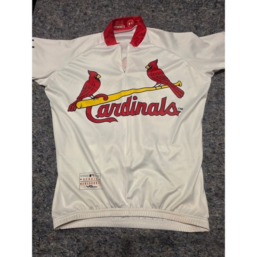 858 VOmax St Louis Cardinals MLB Cycling Jersey Mens Sm White Red Birds on Bat